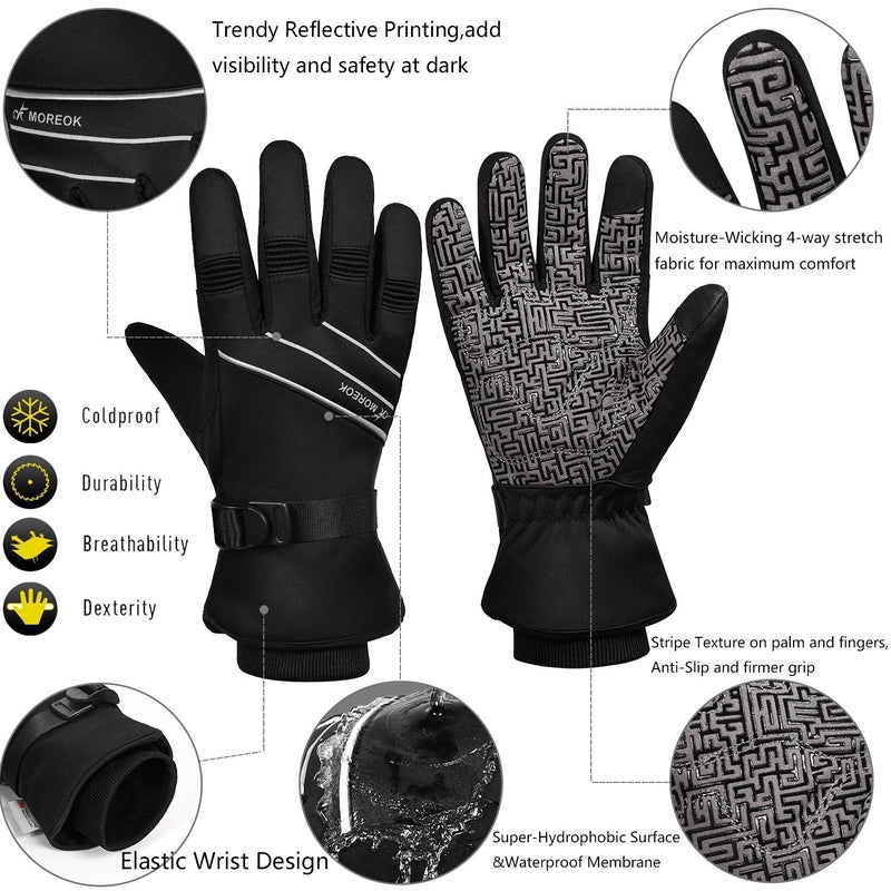 MOREOK Waterproof & Windproof -30Â°F Winter Gloves for Men/Women, 3M Thinsulate Thermal Gloves Touch Screen Warm Gloves for Skiing,Cycling,Motorcycle,Running-Black-XL - Image 4
